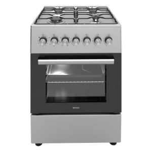 NIEUW - Wiggo Gasfornuis 60 cm – 4‑pits RVS met 6‑functies heteluchtoven Gratis thuisbezorg