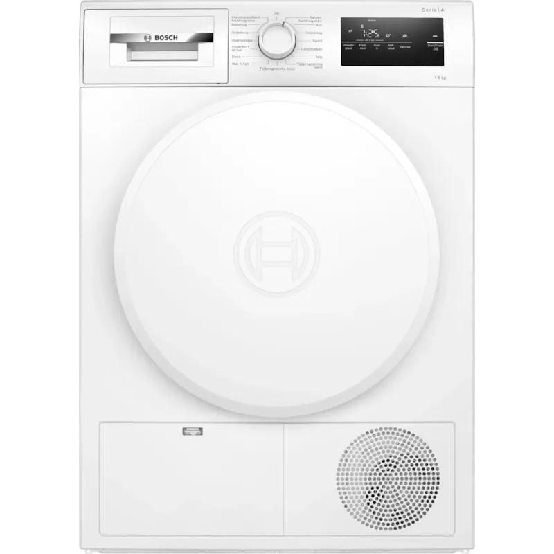 Nieuwe Bosch WTH8300CNL warmtepompdroger met 8 kg capaciteit, AutoDry en warmtepomptechnologie. Energiezuinig en direct leverbaar.